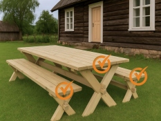 Wooden table RETRO with 2 benches